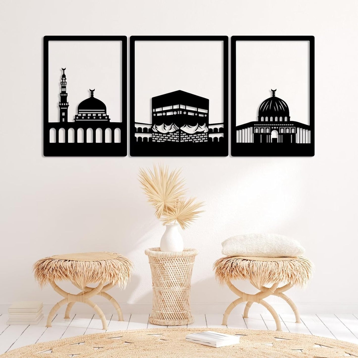 Kaaba, masjid Al nabawi And masjid al aqsa Metal Wall Art Frames set of 3