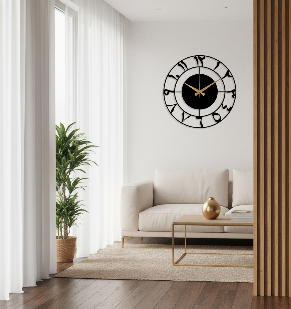 Elegant Arabic Numeral Metal Wall Clock – 40x40cm | Islamic Modern Decor