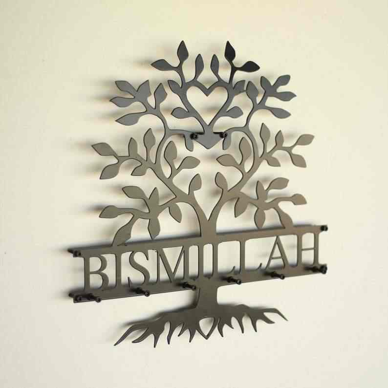 Bismillah Key Holder Tree Shape Islamic Wall Art Decor
