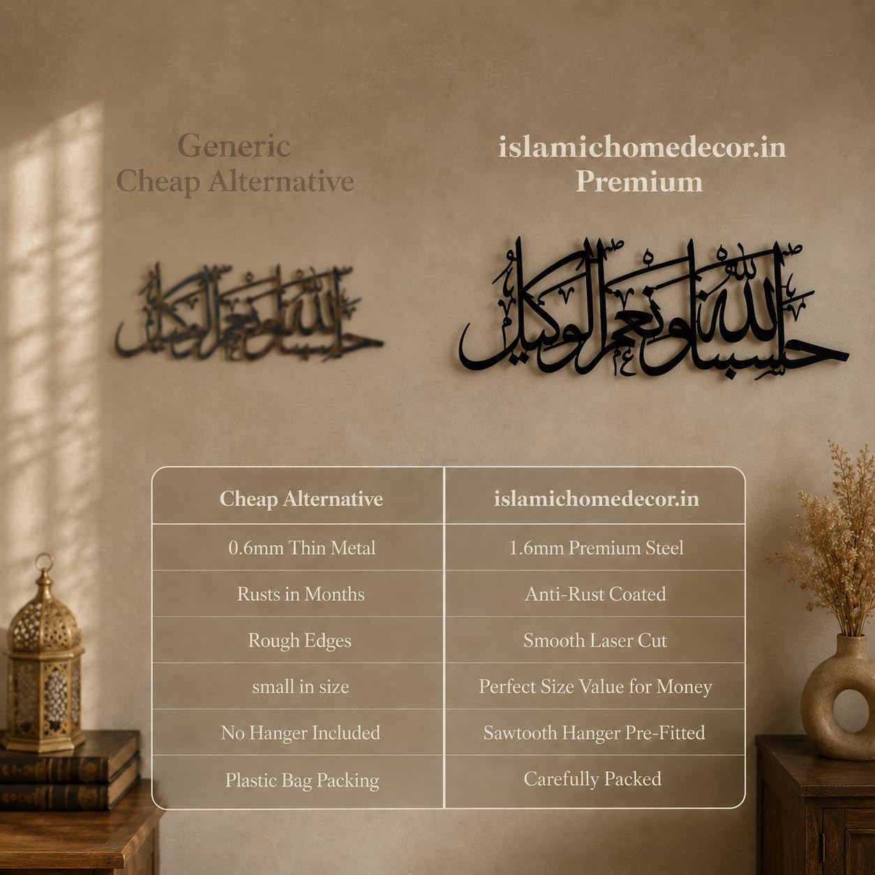 Hasbunallahu wa ni'mal wakeel Islamic metal wall art