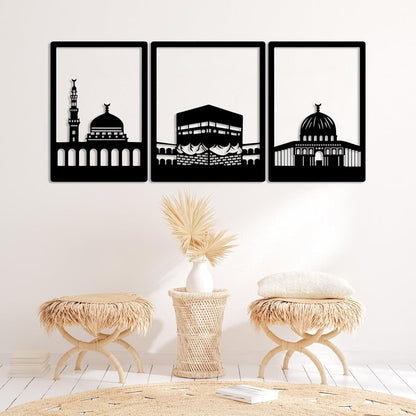 Kaaba, masjid Al nabawi And masjid al aqsa Metal Wall Art Frames set of 3