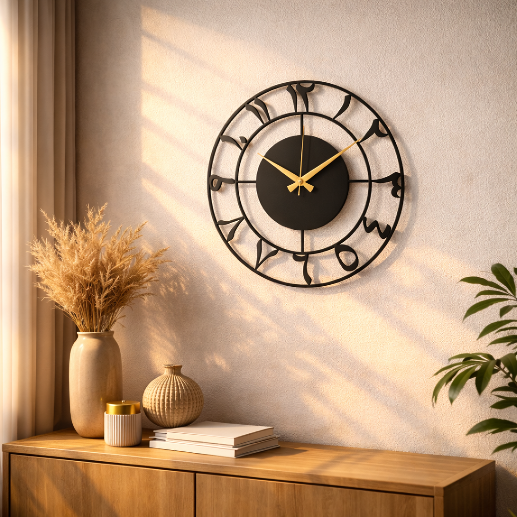 Elegant Arabic Numeral Metal Wall Clock – 40x40cm | Islamic Modern Decor