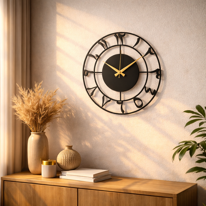 Elegant Arabic Numeral Metal Wall Clock – 40x40cm | Islamic Modern Decor