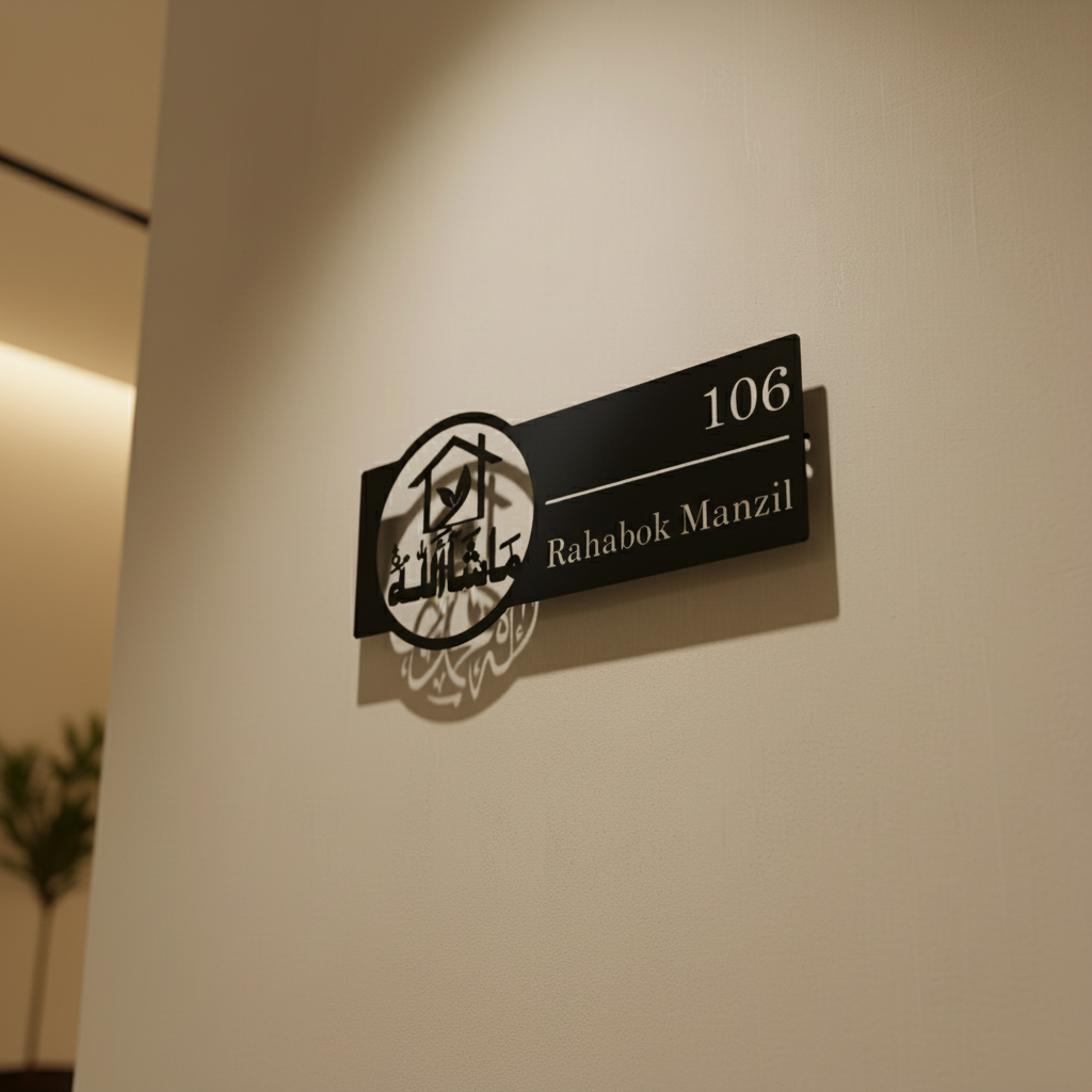 Custom Mashallah Name Plate | Personalized Islamic Door Sign | 40 x 17 cm | Muslim Home Address Plaque