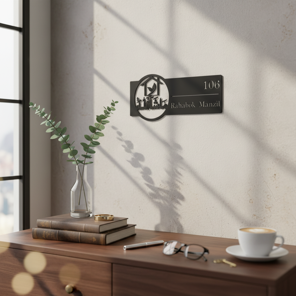 Custom Mashallah Name Plate | Personalized Islamic Door Sign | 40 x 17 cm | Muslim Home Address Plaque