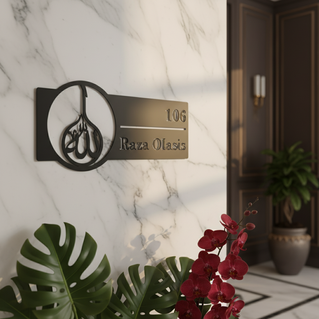 Custom Allah Name Plate | Personalized Islamic Door Sign | 40 x 17 cm | Muslim Home Address Plaque
