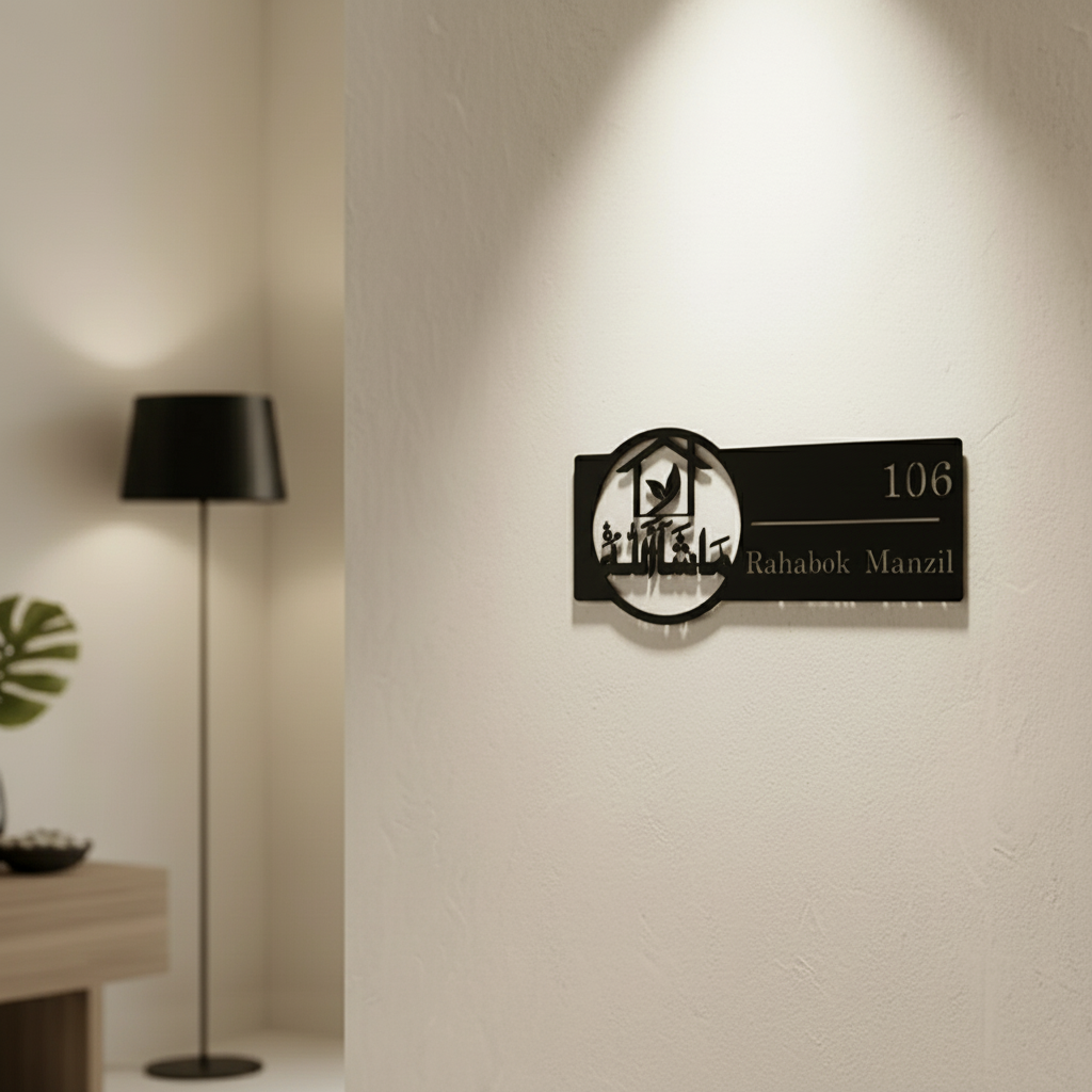 Custom Mashallah Name Plate | Personalized Islamic Door Sign | 40 x 17 cm | Muslim Home Address Plaque