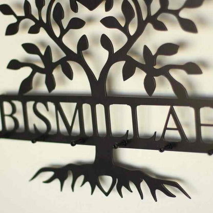 Bismillah Key Holder Tree Shape Islamic Wall Art Decor