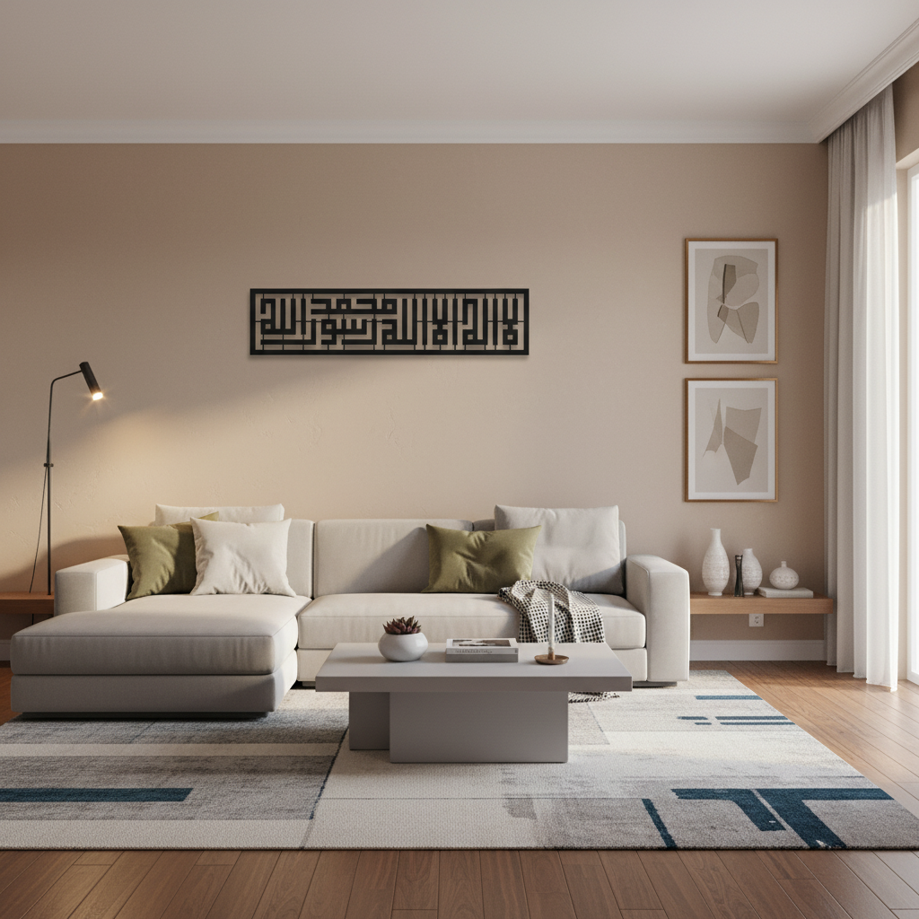 Modern Kufi Calligraphy Wall Art | La Ilahe illallah Mohammad RasoolAllah | Black Metal Islamic Decor