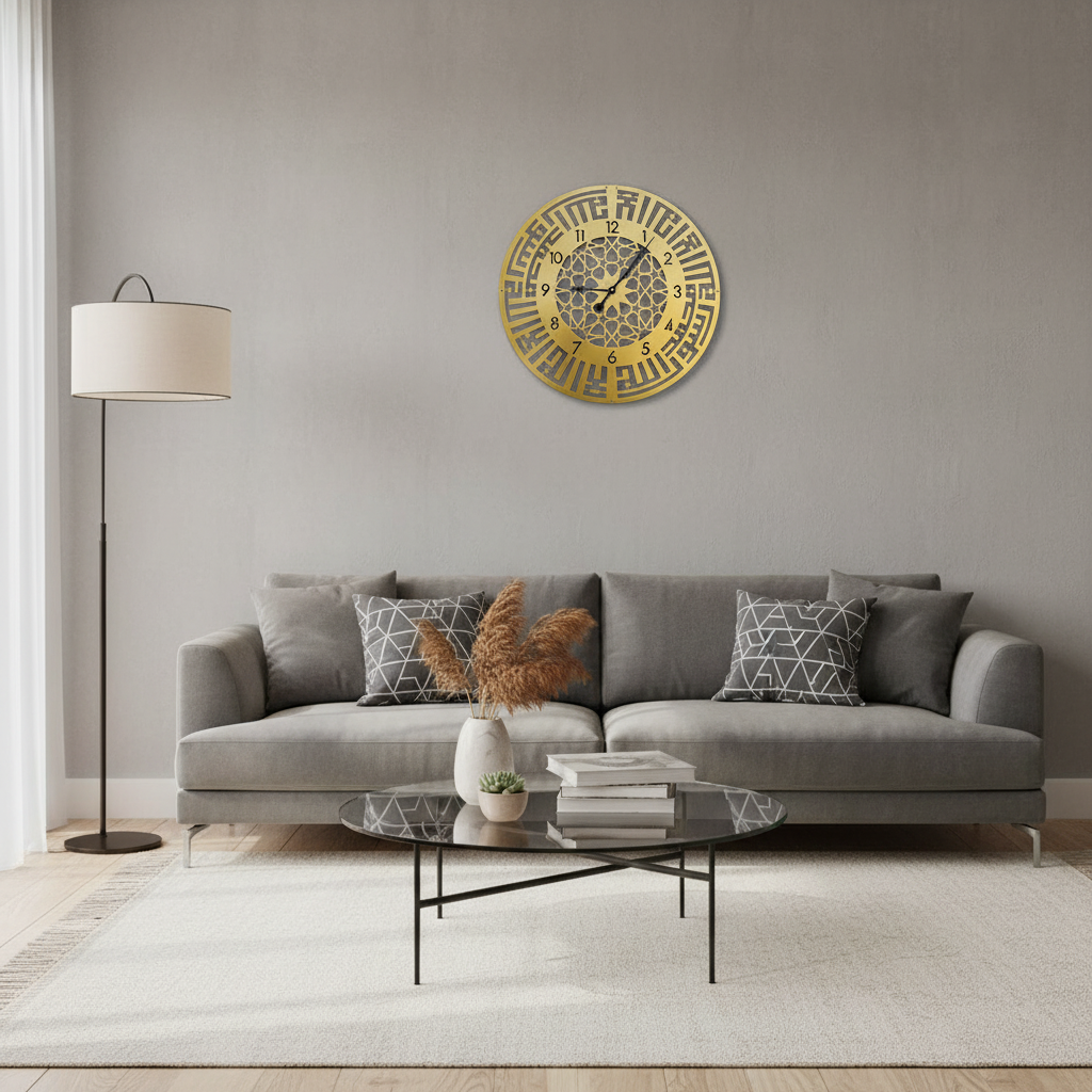 First Kalima Kufic Circle Metal Clock Islamic Wall Art 2