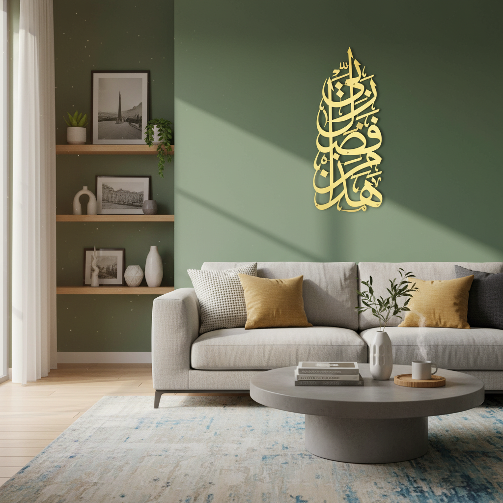 Hadha Min Fadli Rabbi Vertical Style Metal Islamic Wall Art 68cm