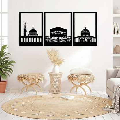 Kaaba, masjid Al nabawi And masjid al aqsa Metal Wall Art Frames set of 3