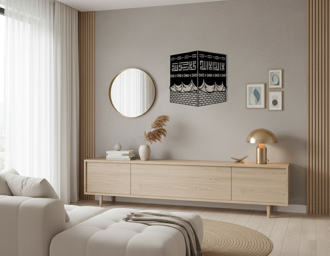 Premium Kaaba Metal Wall Art | 3D Islamic Mosque Sculpture Decor for Home & Office