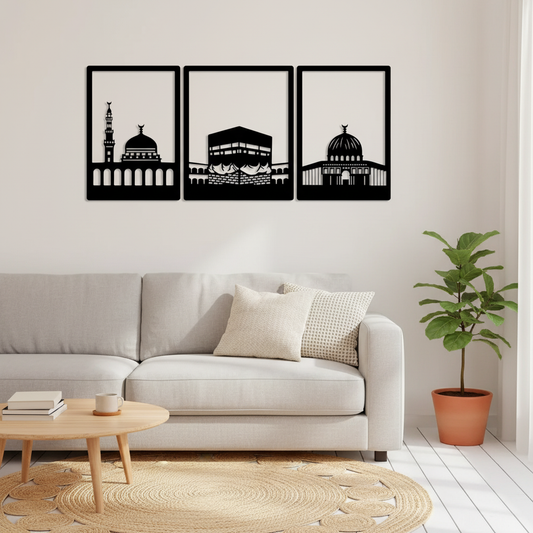 Kaaba, masjid Al nabawi And masjid al aqsa Metal Wall Art Frames set of 3