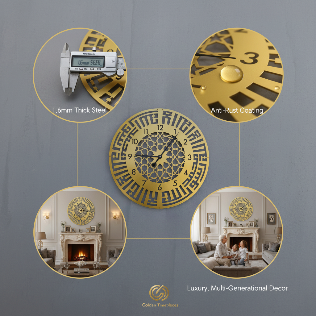 First Kalima Kufic Circle Metal Clock Islamic Wall Art 2