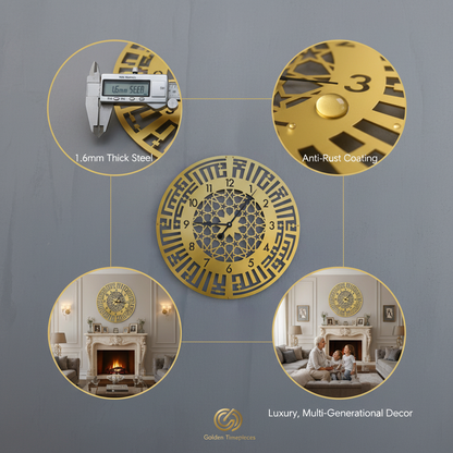 First Kalima Kufic Circle Metal Clock Islamic Wall Art 2