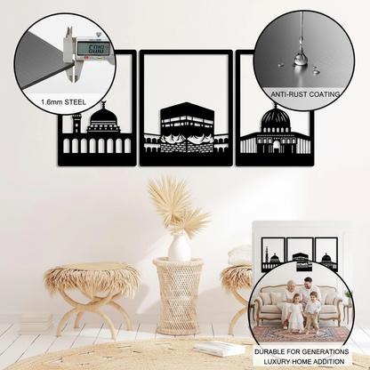 Kaaba, masjid Al nabawi And masjid al aqsa Metal Wall Art Frames set of 3