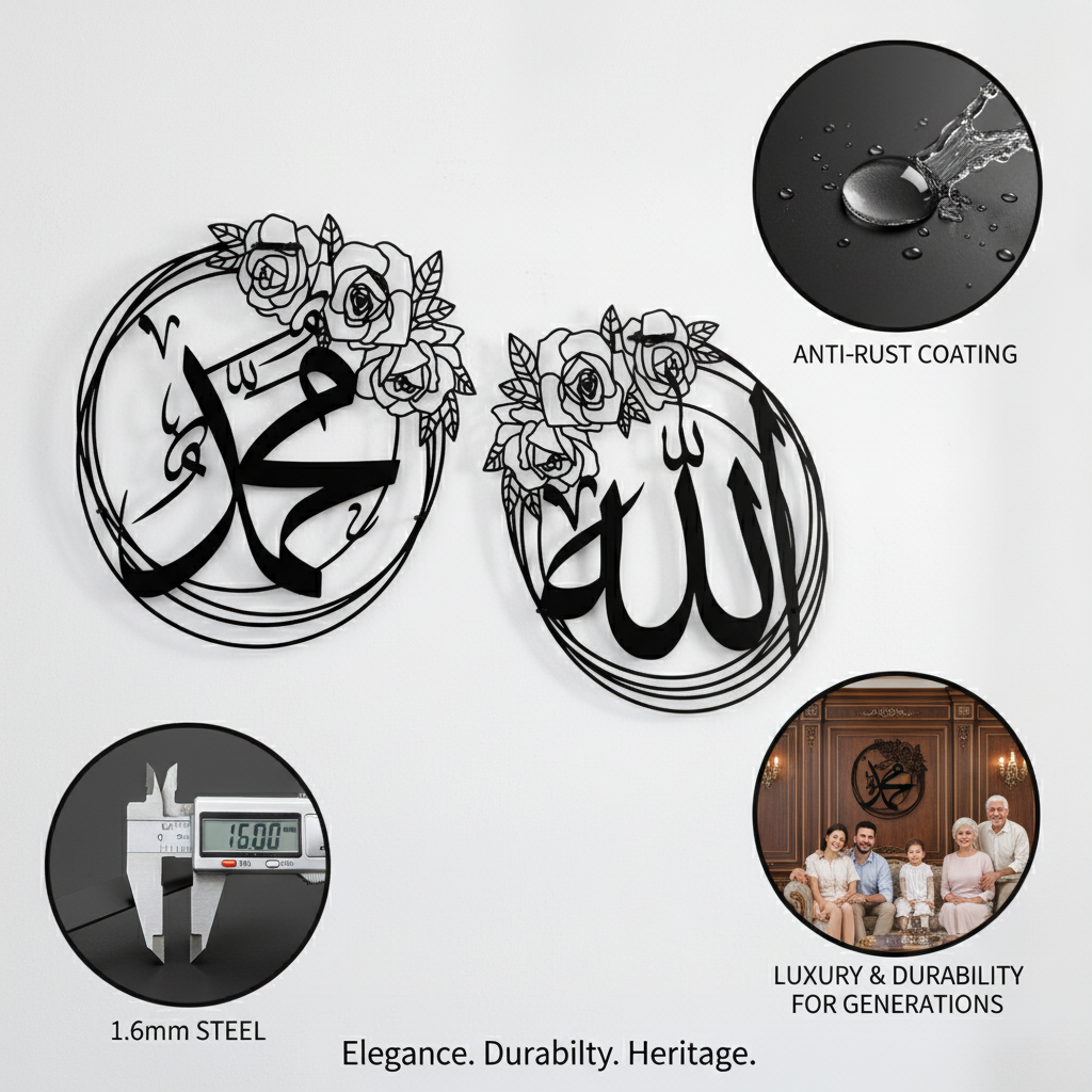 Set Of 2 Allah Mohammad Metal Islamic Wall Art | Round Allah Mohammad Wall Decor for Livingroom, Bedroom & Office (40cm each) star product