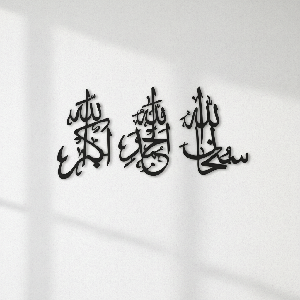 Elegant Set of 3 Islamic Metal Wall Art – SubhanAllah, Alhamdulilah, AllahuAkbar | Modern Muslim Home Decor Gift