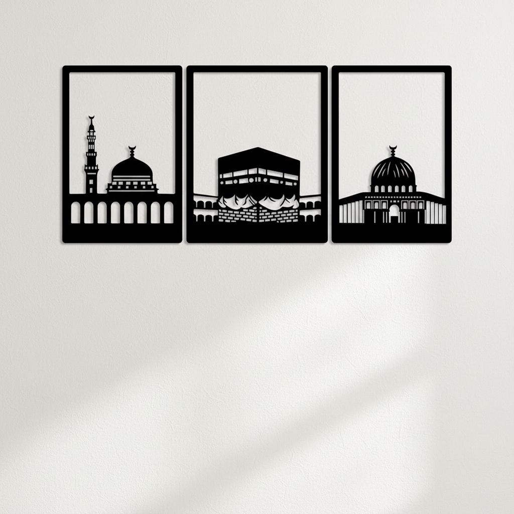 Kaaba, masjid Al nabawi And masjid al aqsa Metal Wall Art Frames set of 3
