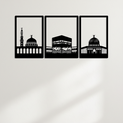Kaaba, masjid Al nabawi And masjid al aqsa Metal Wall Art Frames set of 3