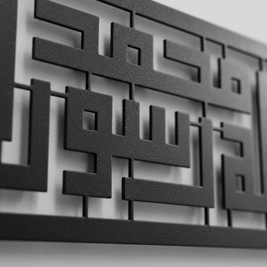 Modern Kufi Calligraphy Wall Art | La Ilahe illallah Mohammad RasoolAllah | Black Metal Islamic Decor