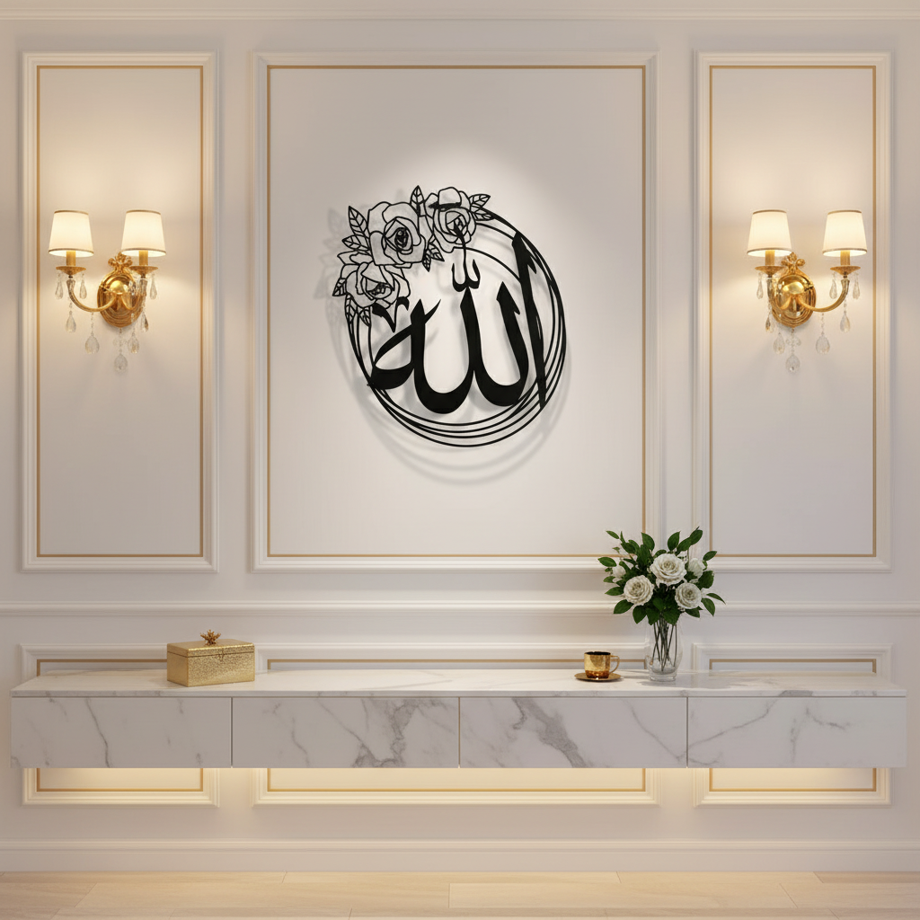 Elegant Allah Metal Wall Art (40cm) – Modern Islamic Decor for Living Room, Bedroom & Office
